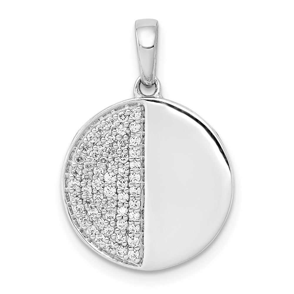 PM4006-025-WA.jpg 14k White Gold 1/4 carat Diamond Pave Half and Half Circle Pendant - Image 1