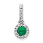 14k White Gold Diamond and Cabochon .47 Emerald Halo Pendant