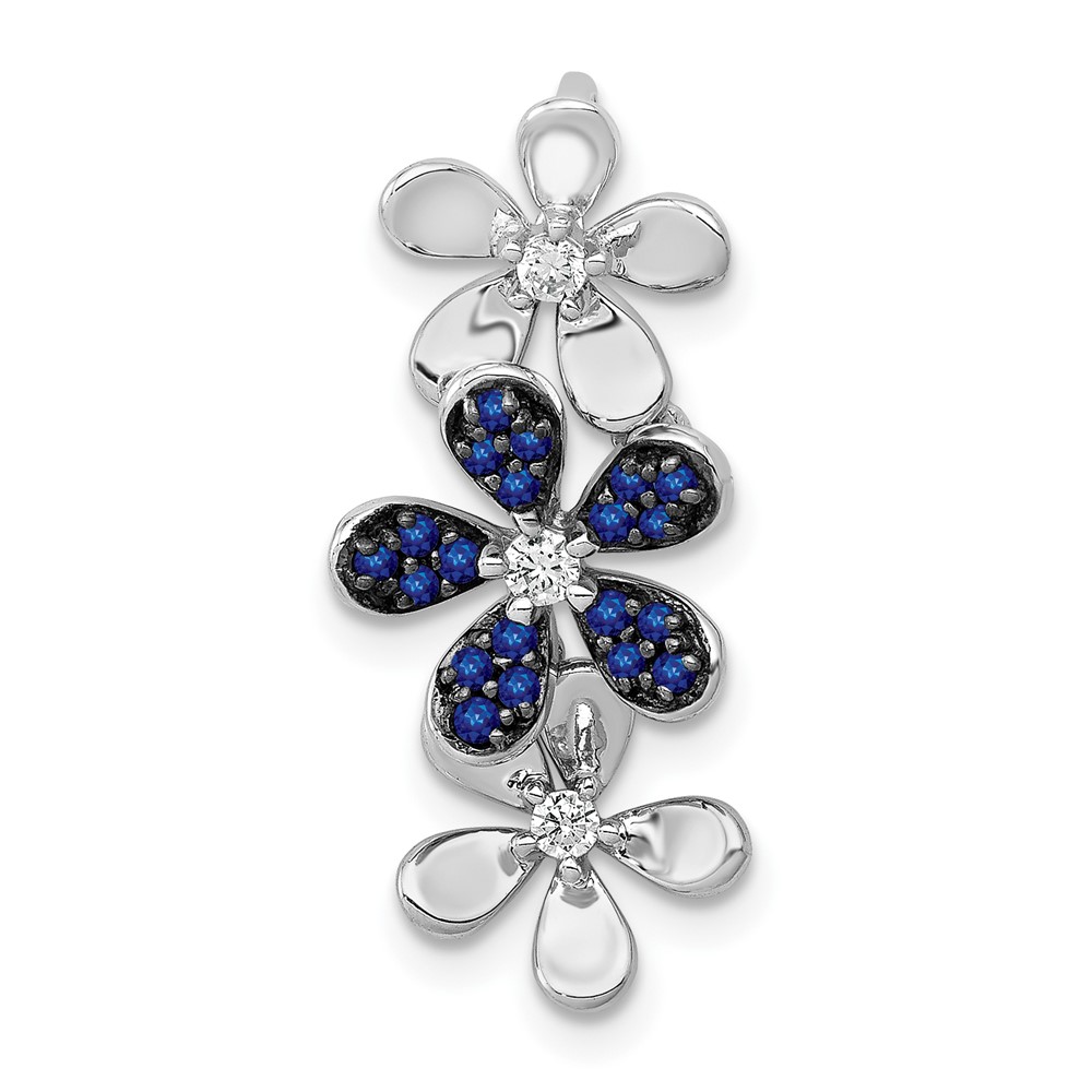 PM4044-SA-009-WA.jpg 14k White Gold with Black Rhodium Diamond and Sapphire Three Flowers Chain Slide - Image 1