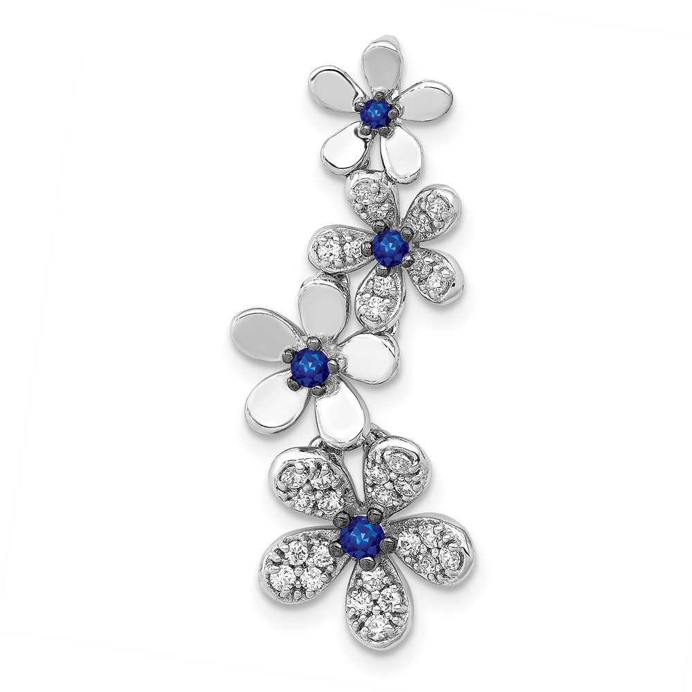 PM4045-SA-025-WA.jpg 14k White Gold Diamond and .19 Sapphire Four Flowers Chain Slide - Image 1