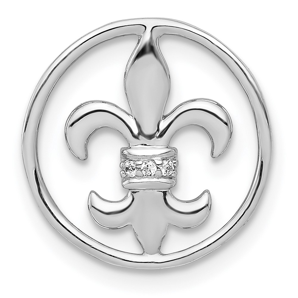 PM4067-001-WA.jpg 14k White Gold Diamond Fleur De Lis in Circle Chain Slide - Image 1