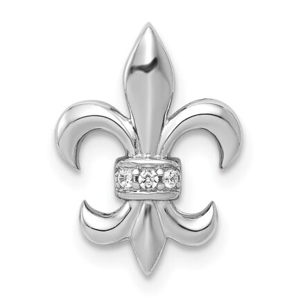14k White Gold Diamond Fleur de Lis Chain Slide