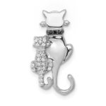 14k White Gold White and Black Diamond Big and Little Cats Chain Slide
