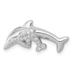 14k White Gold Diamond Mother and Baby Dolphins Chain Slide