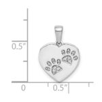 14k White Gold Diamond Paw Prints Heart Pendant - Image 4