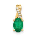 14k 7x5 Oval May/Lab Created Emerald and Diamond Pendant