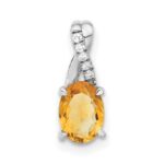 14k White Gold 7x5mm Oval Citrine and Diamond Pendant