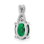 14k White Gold 7x5mm Oval Lab Created Emerald and Diamond Pendant - Image 4