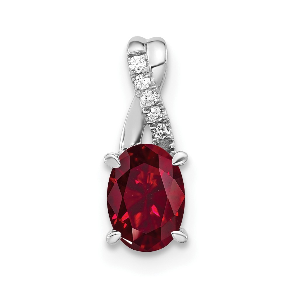 PM4235-RU-003-WA.jpg 14k White Gold 7x5mm Oval Lab Created Ruby and Diamond Pendant - Image 1