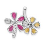 14k White Gold Diamond and Pear Citrine/Pink Tourmaline Flower Pendant - Image 3