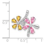 14k White Gold Diamond and Pear Citrine/Pink Tourmaline Flower Pendant - Image 4