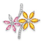 14k White Gold Diamond and Marquise Citrine/Pink Tourmaline Flower Pendant