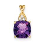 14k 7mm Cushion Checkerboard February/Amethyst and Diamond Pendant