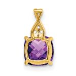14k 7mm Cushion Checkerboard February/Amethyst and Diamond Pendant - Image 4