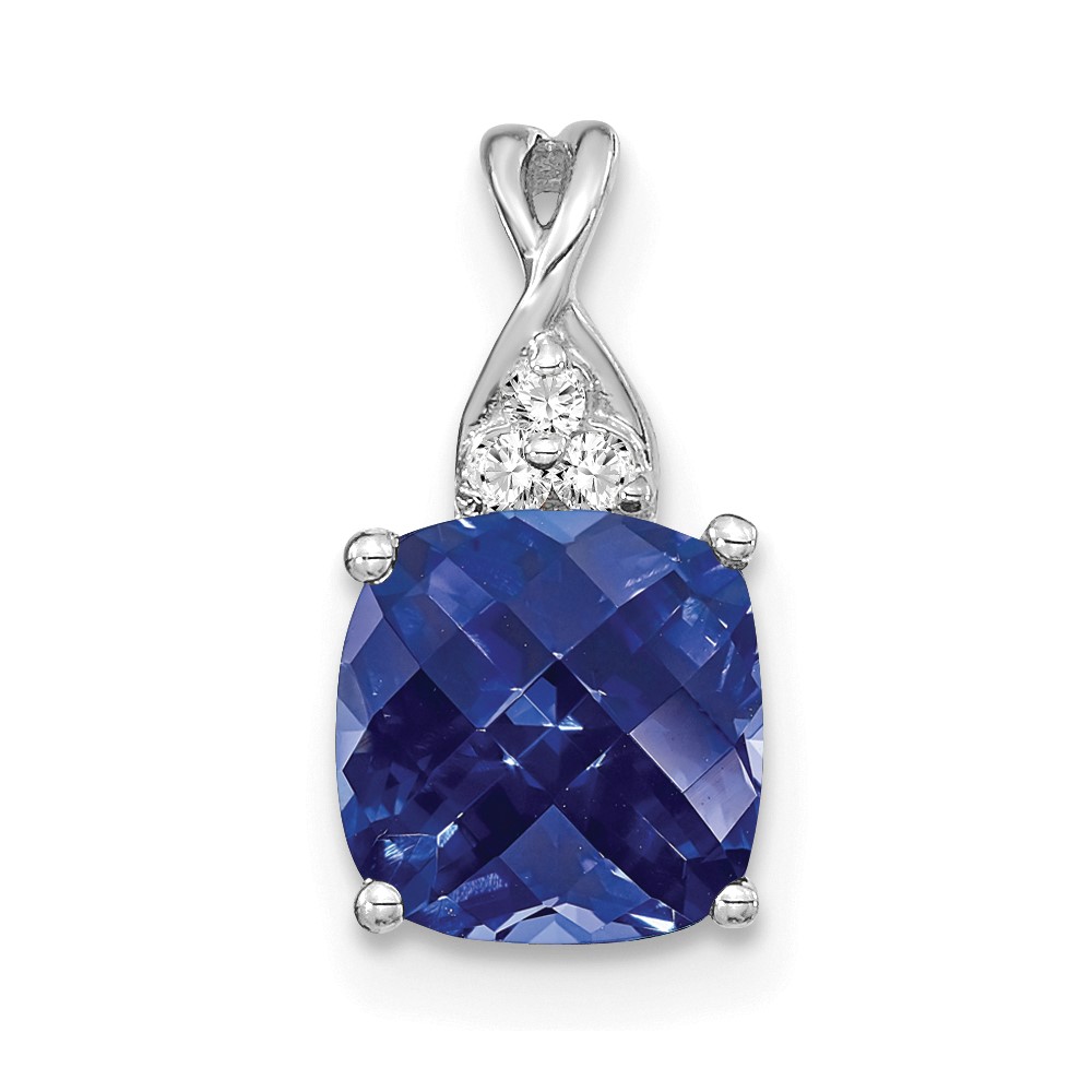 PM4393-CSA-003-WA.jpg 14k White Gold 7mm Cushion Checkerboard September/Lab Created Sapphire and Diamond Pendant - Image 1