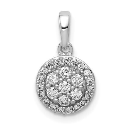 14k White Gold 1/4 carat Diamond Round Halo Cluster Pendant