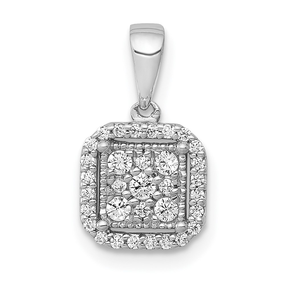 PM4763-025-WA.jpg 14k White Gold 1/4 carat Diamond Square Halo Cluster Pendant - Image 1