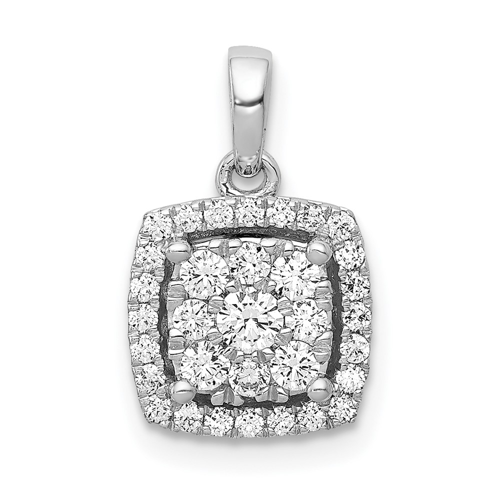 PM4764-050-WA.jpg 14k White Gold 1/2 carat Diamond Square Halo Cluster Pendant - Image 1
