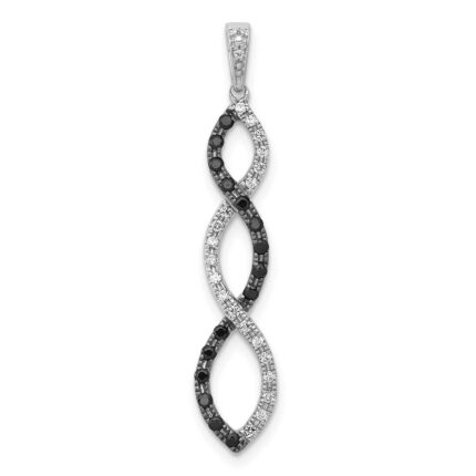 14k White Gold 1/4 carat Black and White Diamond Twisted Pendant