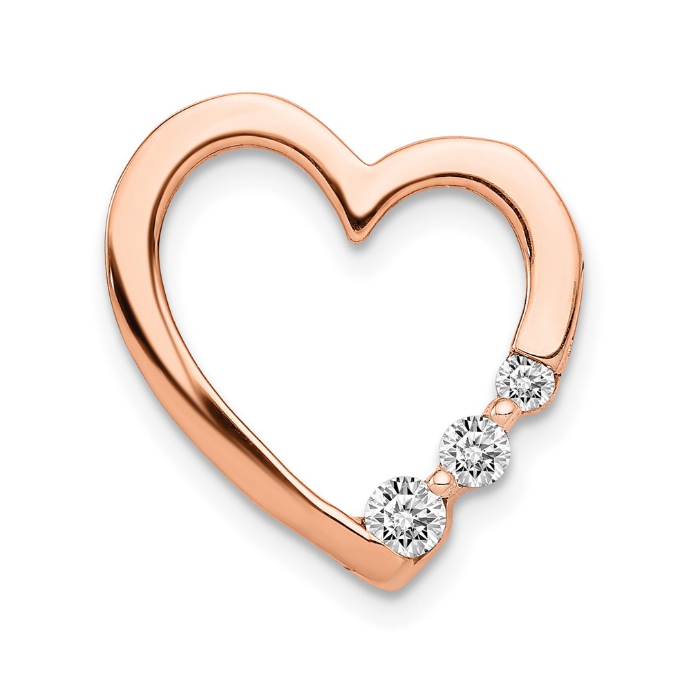PM4840-016-RA.jpg 14k Rose Gold 1/6 carat Diamond 3-Stone Heart Chain Slide - Image 1