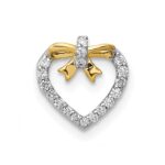 14k White Gold with Yellow Rhodium 1/10 carat Diamond Heart with Bow Chain Slide
