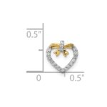 14k White Gold with Yellow Rhodium 1/10 carat Diamond Heart with Bow Chain Slide - Image 4