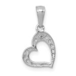 14k White Gold .01 carat Diamond Curved Heart Pendant - Image 3