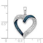14k White Gold with Black Rhodium 1/20 carat Blue and White Diamond Heart Pendant - Image 3