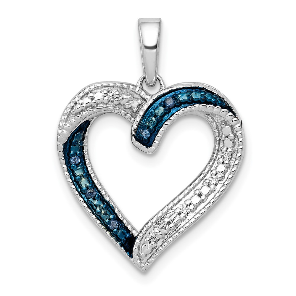 PM4890-005-WA.jpg 14k White Gold with Black Rhodium 1/20 carat Blue and White Diamond Heart Pendant - Image 1