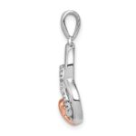14k White and Rose Gold 1/15 carat Diamond Two Hearts and X Pendant - Image 2