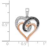 14k White and Rose Gold with Black Rhodium White and Black Diamond Hearts Pendant - Image 4