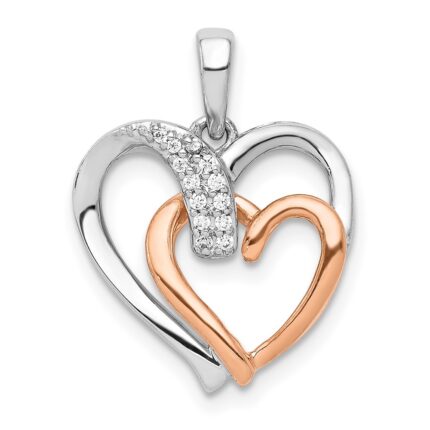 14k White and Rose Gold 1/20 carat Diamond Double Heart Pendant