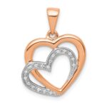 14k Rose Gold and White Rhodium Diamond Entwined Hearts Pendant