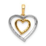 10Kt White w/ Yellow Gold Heart Charm Diamond Heart Pendant - Image 3