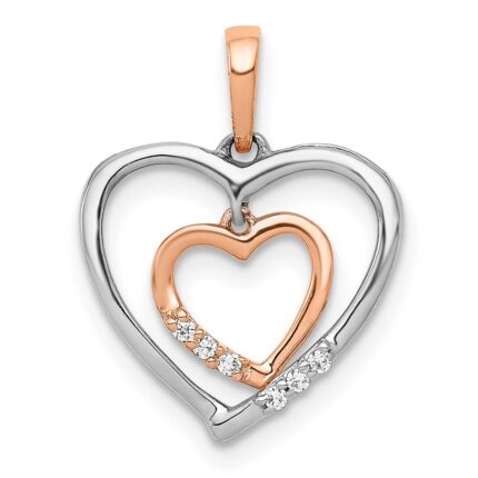 14kt White and Rose Gold Dangling Heart in Diamond Heart Pendant
