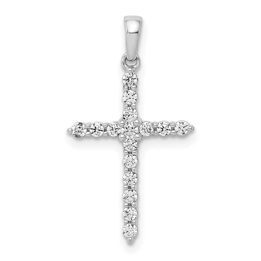 PM4959-025-WA.jpg 14k White Gold Polished 1/4 carat Diamond Cross Pendant - Image 1