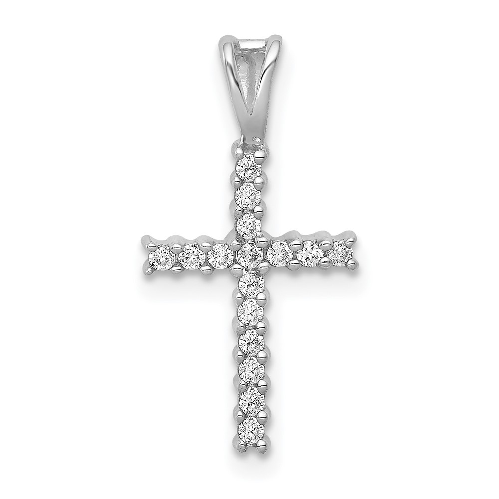 PM4973-016-WA.jpg 14k White Gold 1/6 carat Diamond Latin Cross Pendant - Image 1
