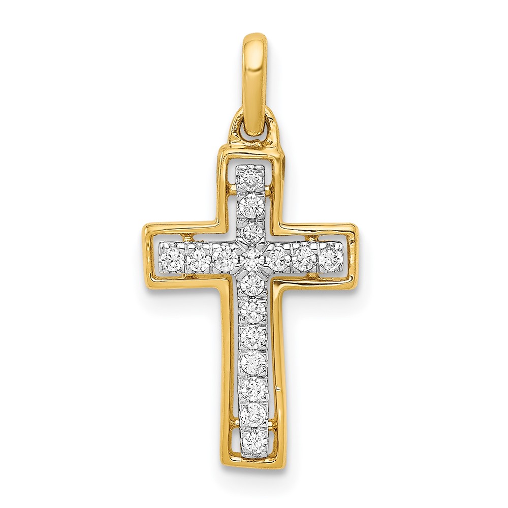 PM4981-013-YA.jpg 14k and White Rhodium 1/8 carat Diamond Cross Pendant - Image 1