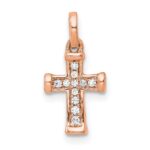 14K Rose Gold Small 1/20 carat Diamond Latin Cross Pendant