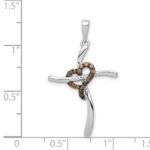 14k White Gold 1/10 carat Champagne Diamond Heart Cross Pendant - Image 4