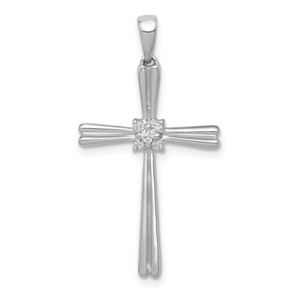 14k White Gold 1/20 carat Diamond Cross Pendant