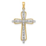 14k and White Rhodium 1/20 carat Diamond Cross Pendant