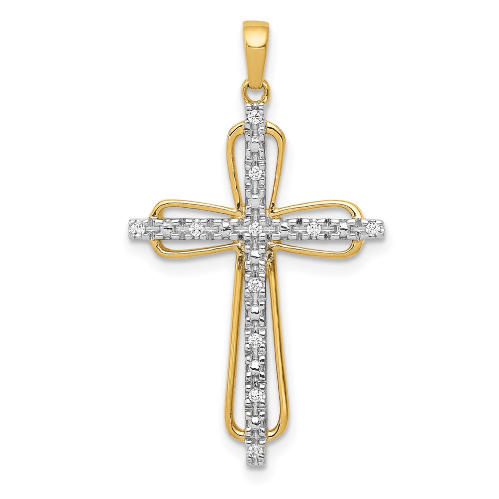 PM5066-005-YA.jpg 14k and White Rhodium 1/20 carat Diamond Cross Pendant - Image 1