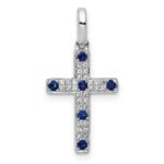 14k White Gold 1/15 carat Diamond and Sapphire Cross Pendant