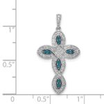 14k White Gold 1/5 carat White and Blue Diamond Cross Pendant - Image 4