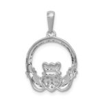 14k White Gold Diamond Claddagh Circle Pendant - Image 3