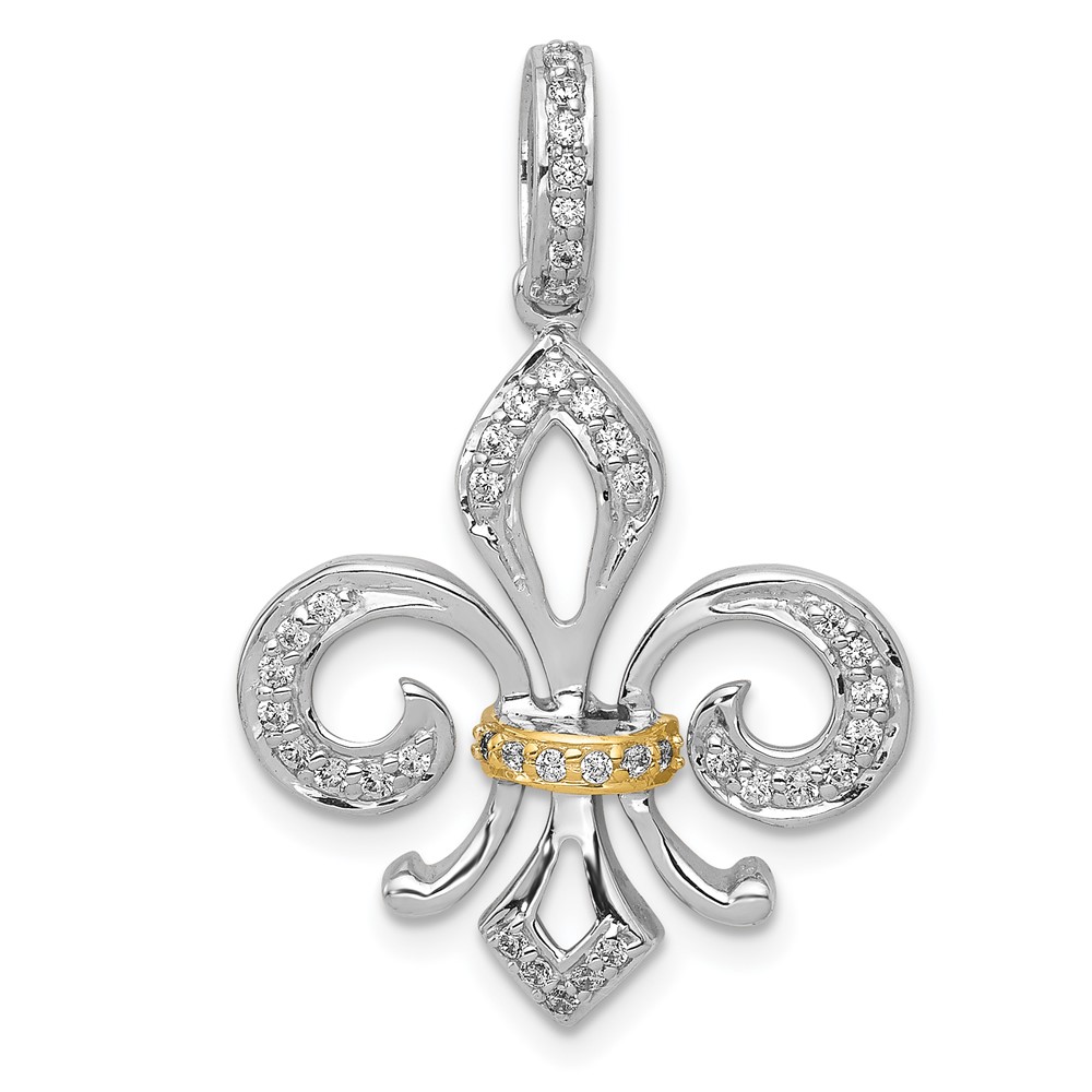 PM5156-020-WYA-1.jpg 14k Two Tone 1/5 carat Lab Grown Diamond VS/SI+ G+ Complete Fleur De Lis Pendant - Image 1