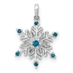 14k White Gold 1/10 carat Blue and White Diamond Snowflake Pendant