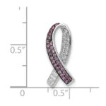 14k White Gold with Black Rhodium Diamond and Lab Created Pink Sapphire Awareness Ribbon Chain Slide - Image 4