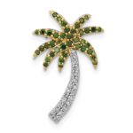 14k White Gold 1/4 carat White and Green Diamond Palm Tree Chain Slide